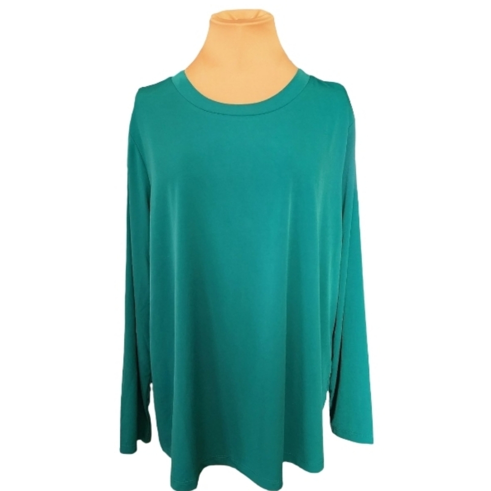 Susan Graver Modern Essentials Teal Long‎ Sleeve Stretch Liquid Knit Top Plus 1X